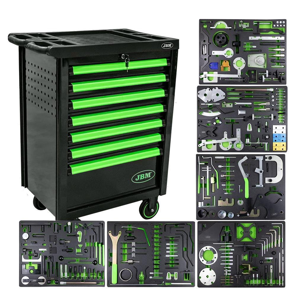 CARRO CON 7 CAJONES VERDE - KIT DE BLOQUEO ESPECIAL