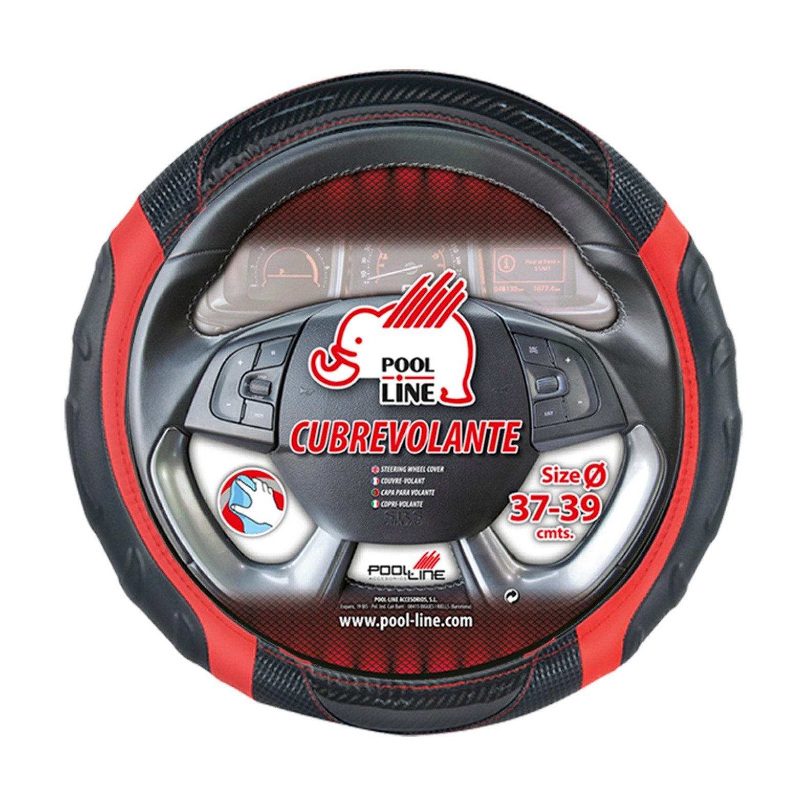 "GREAT COMFORT" LEATHER STEERING WHEEL COVER MED RED COLOR. 37-39 UNIVERSAL