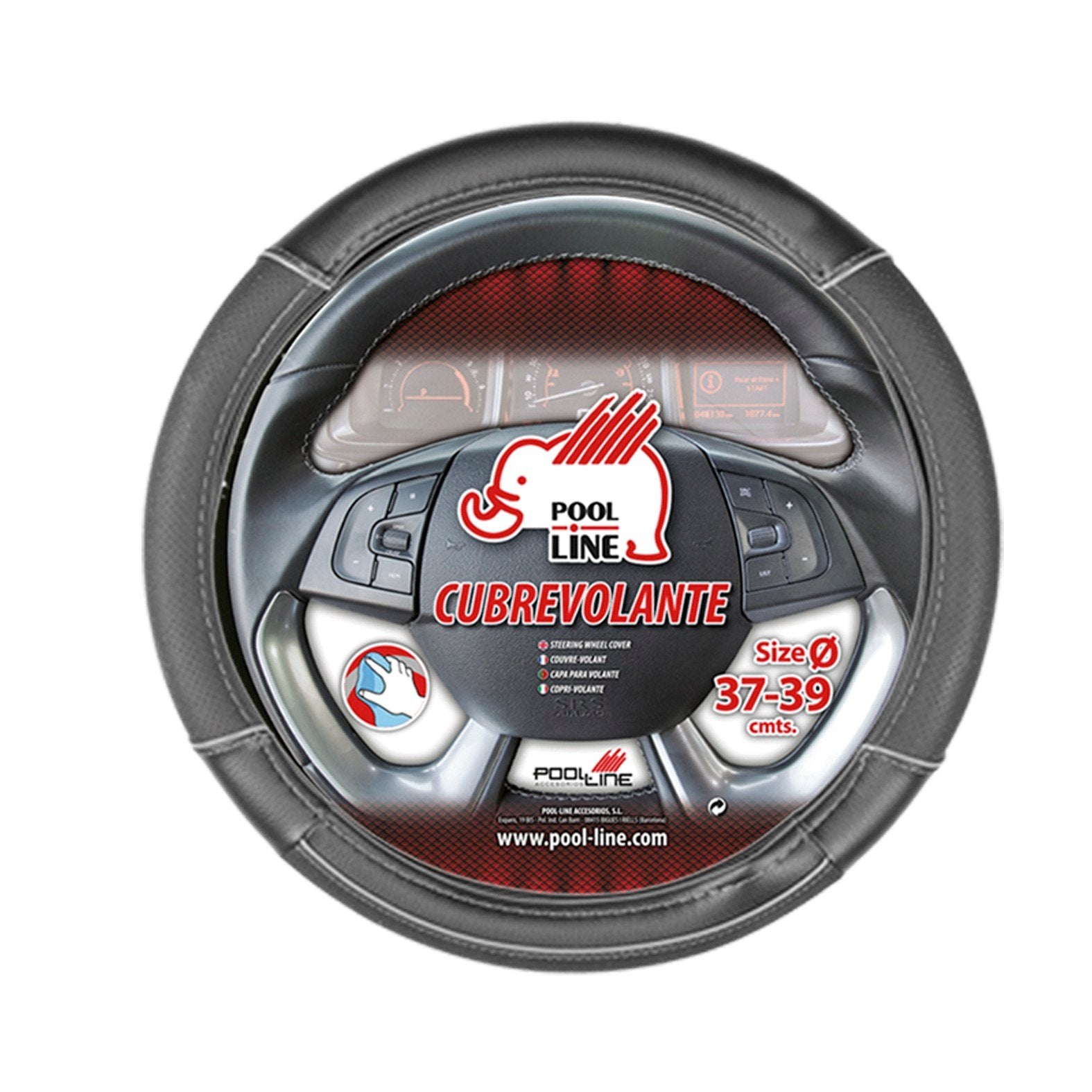 "PRO-LINE" LEATHER STEERING WHEEL COVER MED GREY COLOR. 37-39 UNIVERSAL