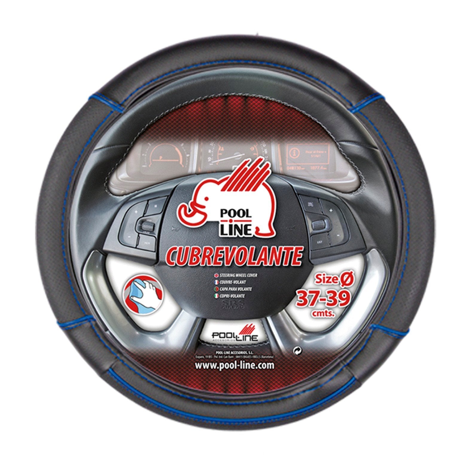 "PRO-LINE" LEATHER STEERING WHEEL COVER MED BLUE COLOR. 37-39 UNIVERSAL