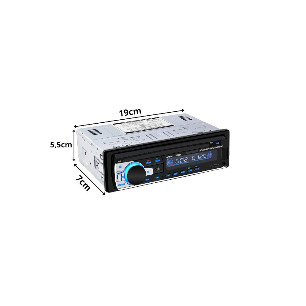 Autorrádio 1-DIN Com Bluetooth | USB | AUX | SD | Microfone | 4 x 60W