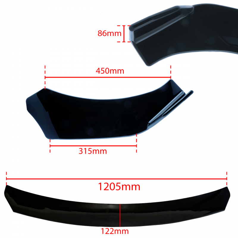Universal Front Splitter in ABS Glossy Black V2