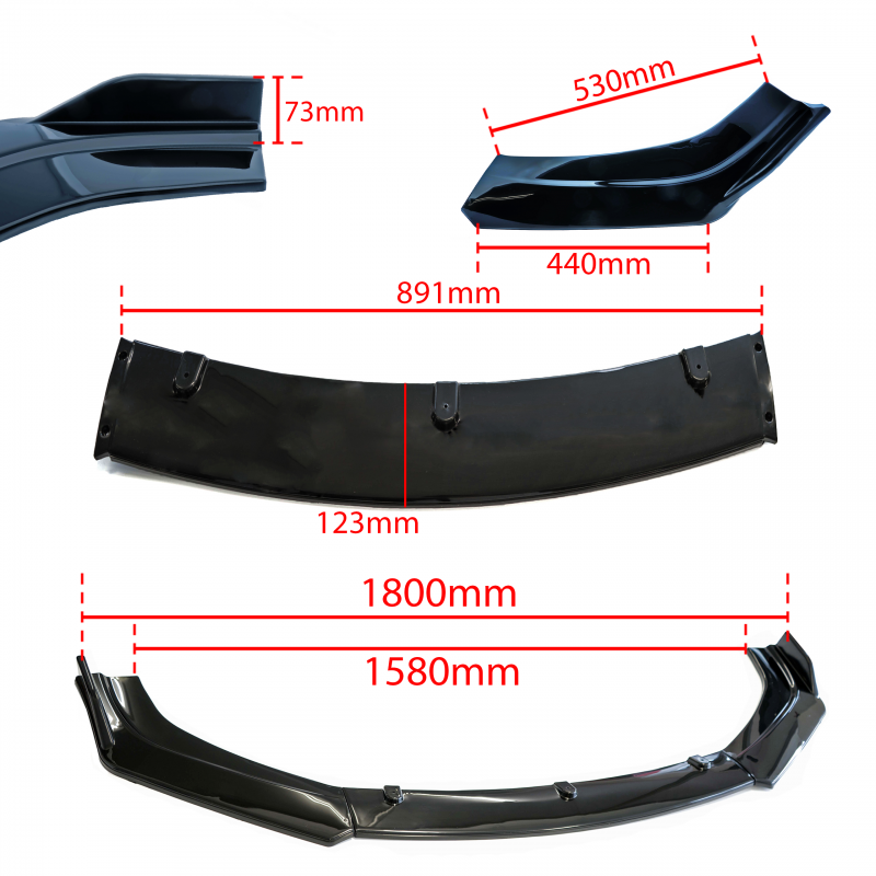 Universal Front Splitter in Glossy Black ABS