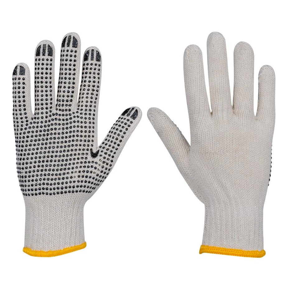 COTTON YARN GLOVE WITH PALM REINFORCED WITH PVC TIPS