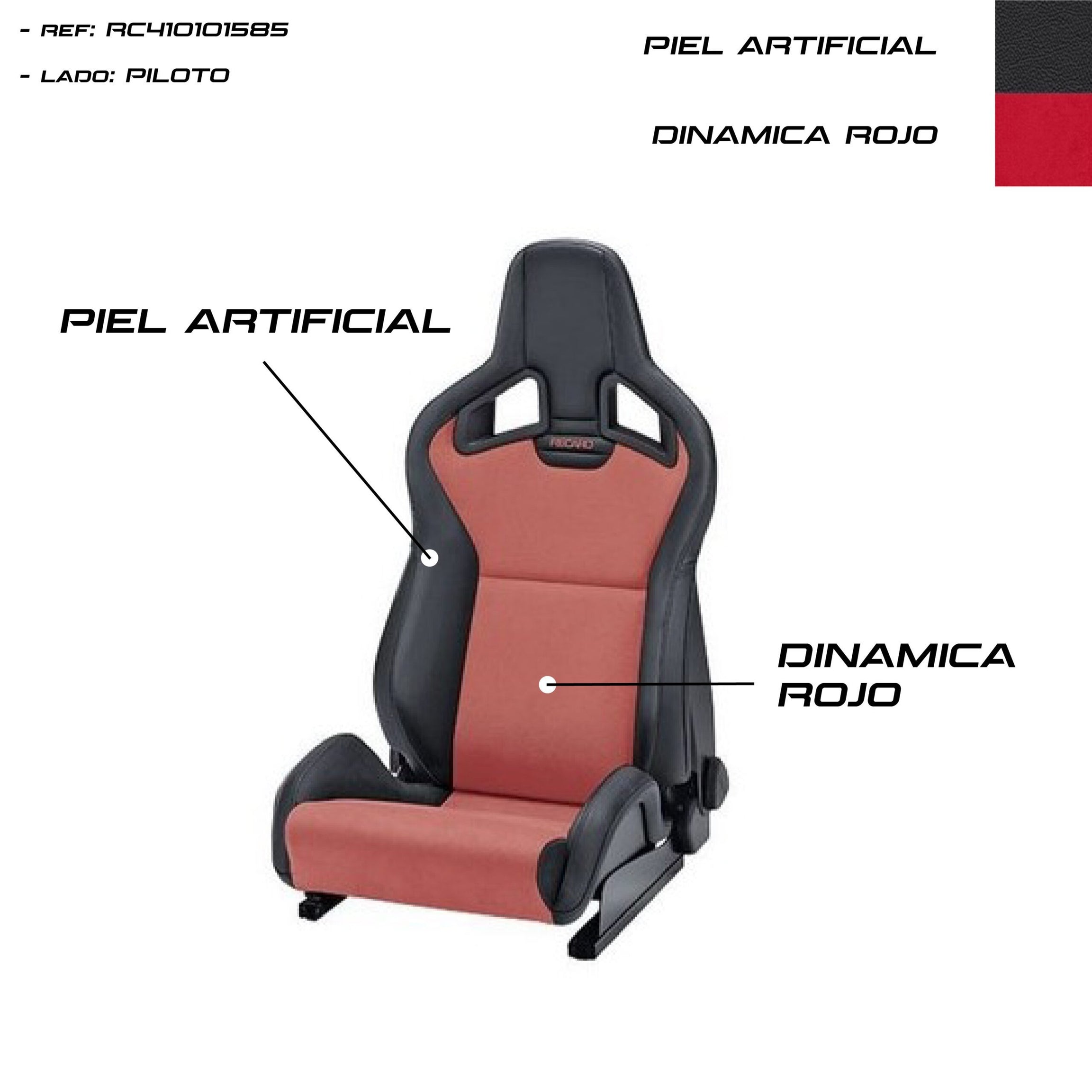 ASSENTO RECARO SPORTSTER CS AQUECIDO DE COURO ARTIFICIAL PRETO/VERMELHO DINÂMICO PILOT