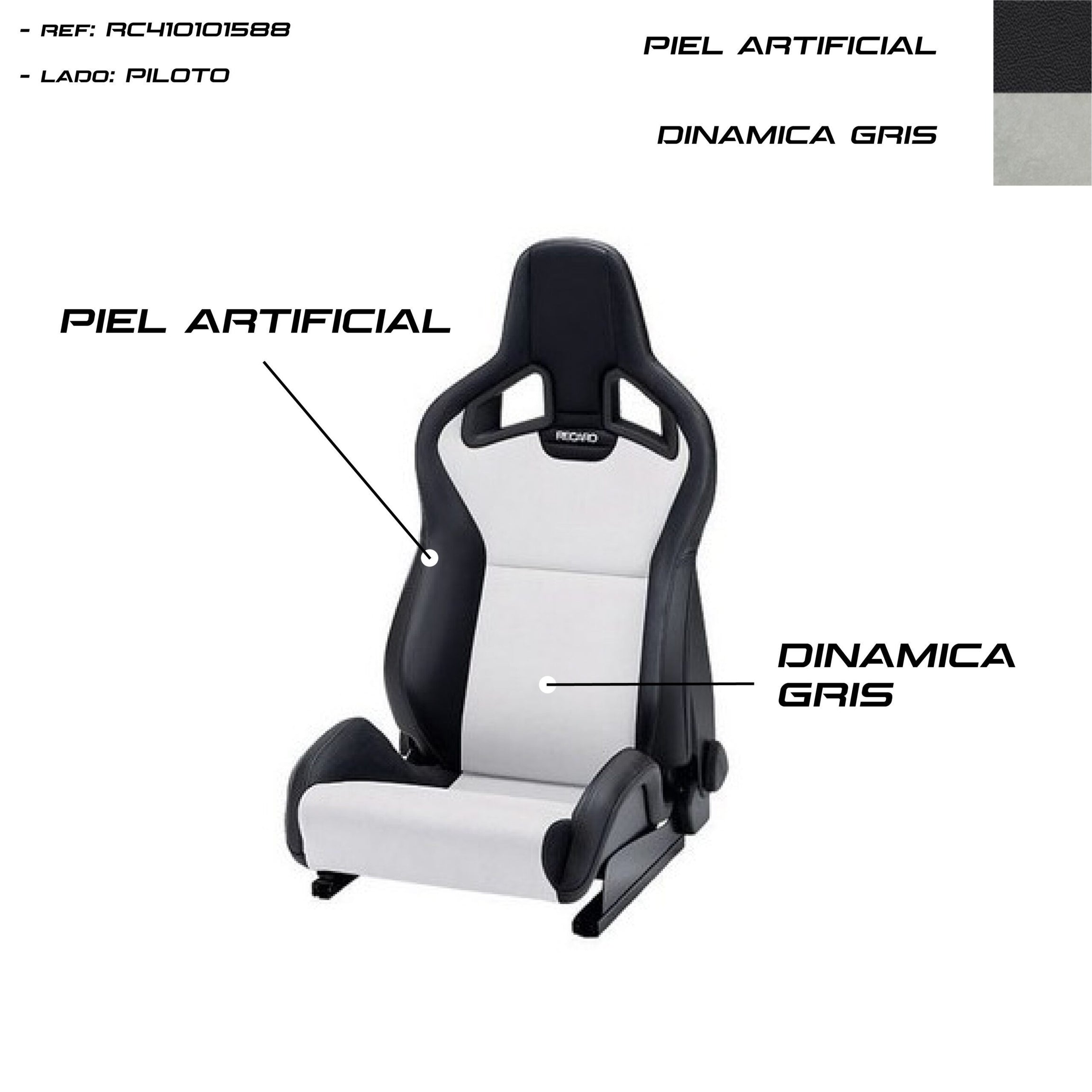 ASSENTO RECARO SPORTSTER CS AQUECIDO DE COURO ARTIFICIAL PRETO/CINZA DINÂMICO PILOT