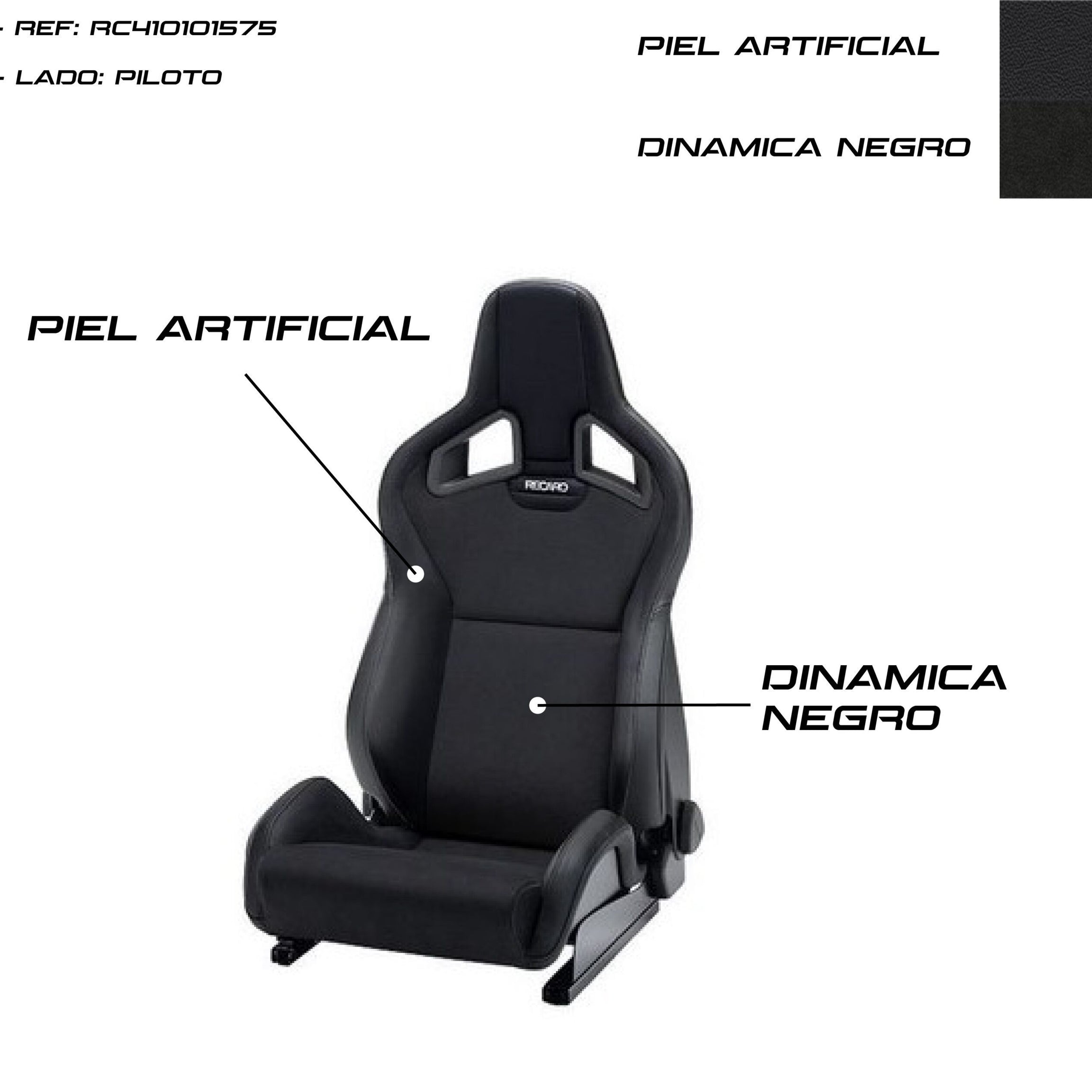 ASSENTO RECARO SPORTSTER CS AQUECIDO DE COURO ARTIFICIAL PRETO/PILOT PRETO DINÂMICO