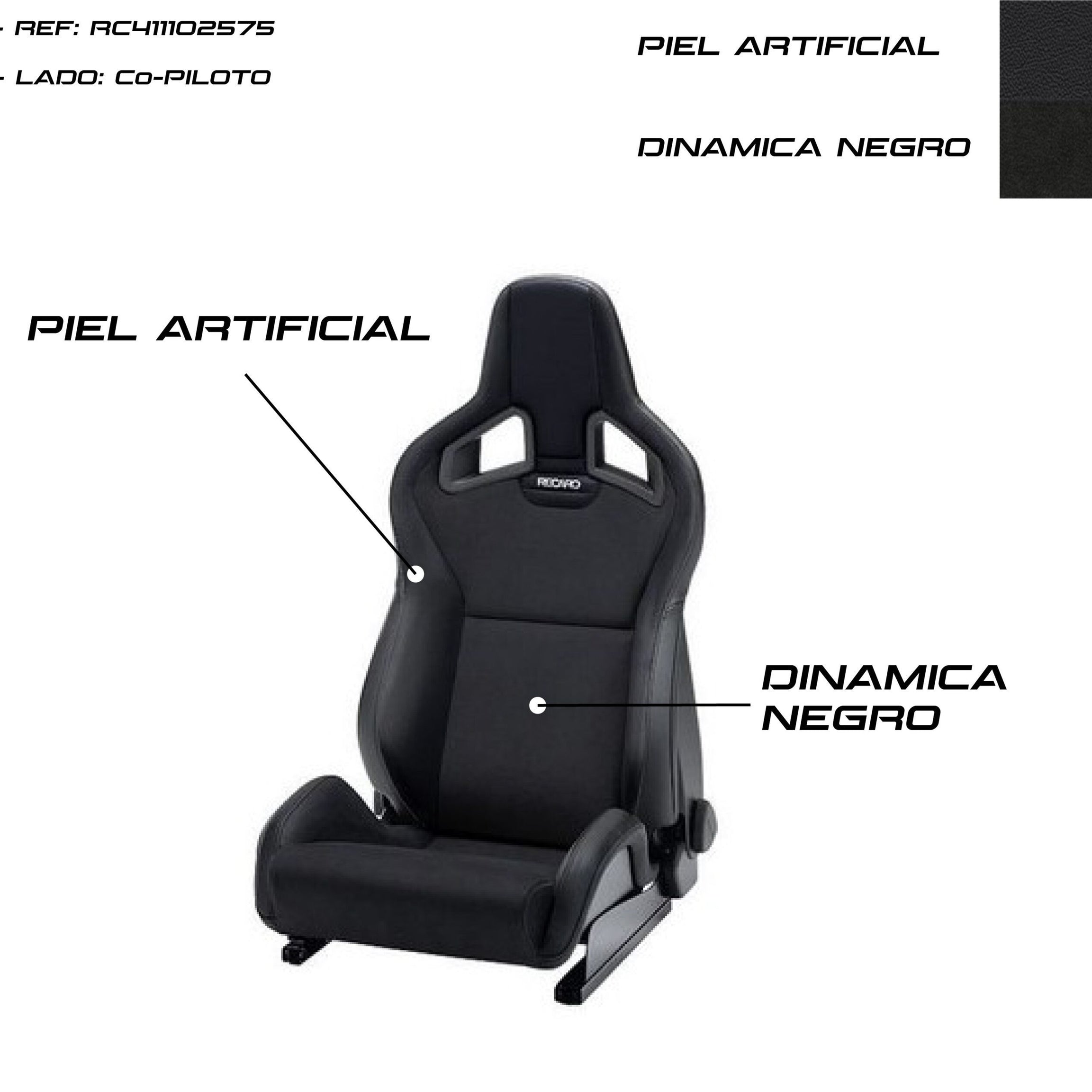 RECARO SPORTSTER CS ASSENTO AIRBAG AQUECIMENTO COURO ARTIFICIAL PRETO/PRETO DINÂMICO COPILOTE