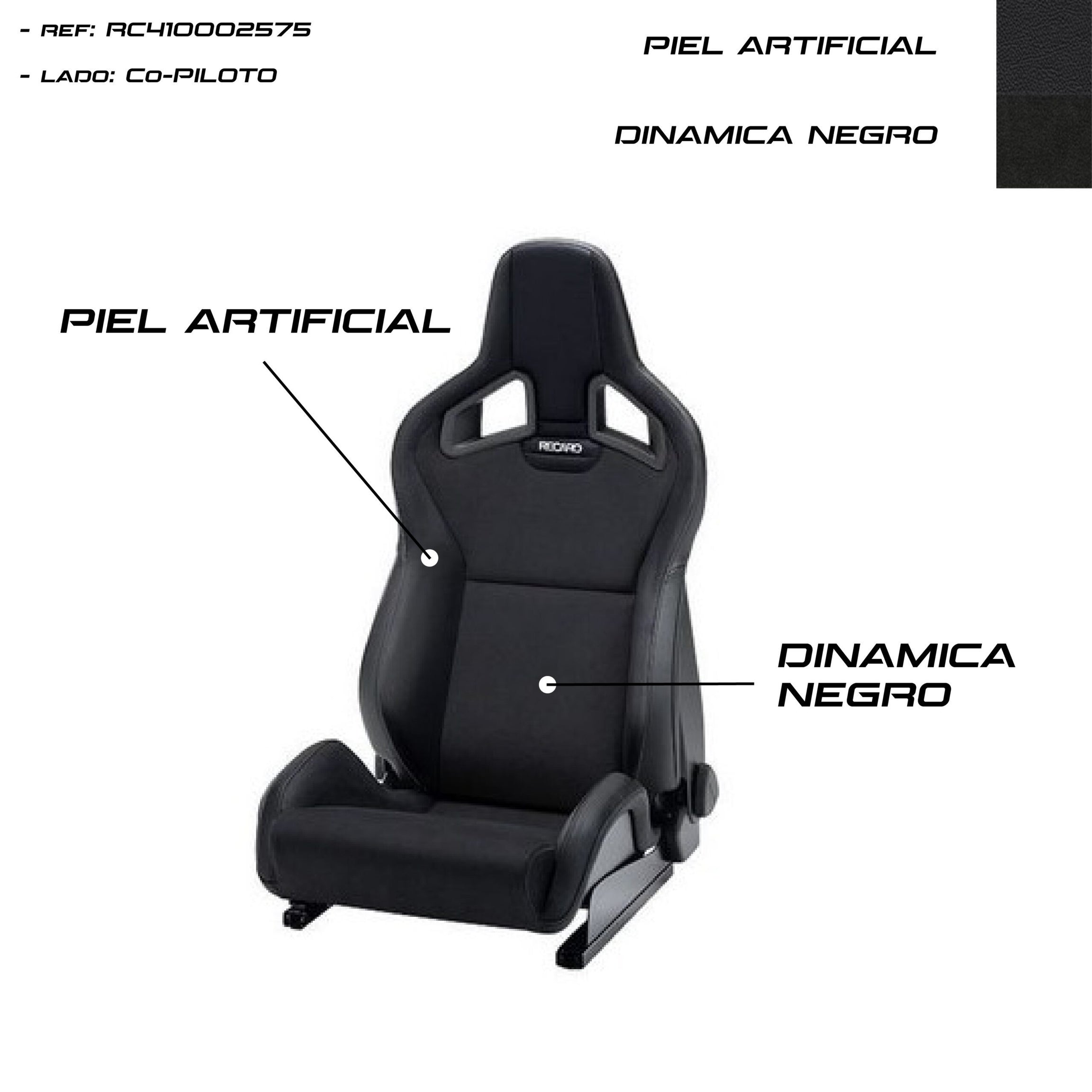 ASSENTO RECARO SPORTSTER CS PRETO COURO ARTIFICIAL/DINAMICA PRETO PASSAGEIRO