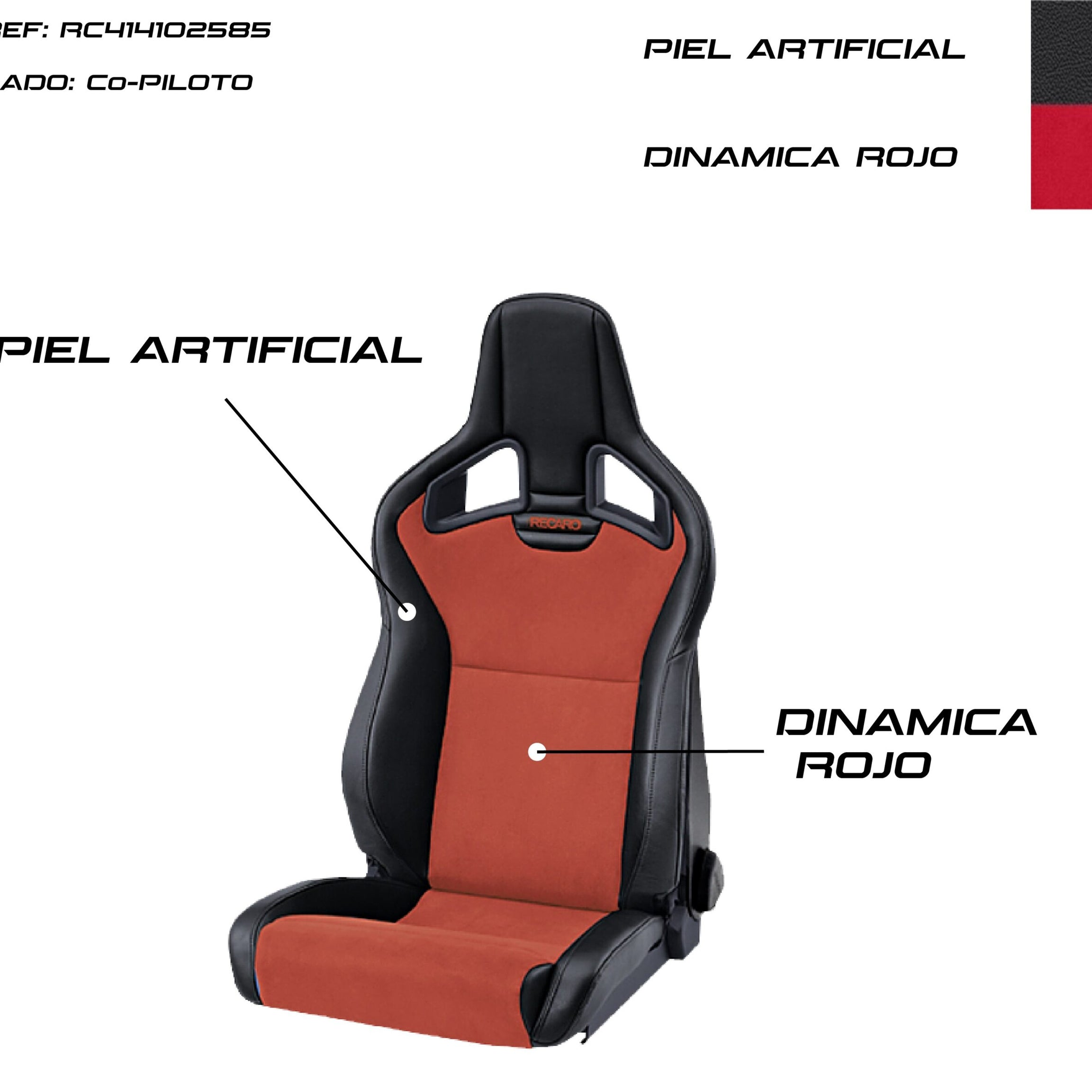 ASSENTO RECARO CROSS SPORTSTER CS AQUECIDO DE COURO ARTIFICIAL PRETO/VERMELHO DINÂMICO CO-PILOTO