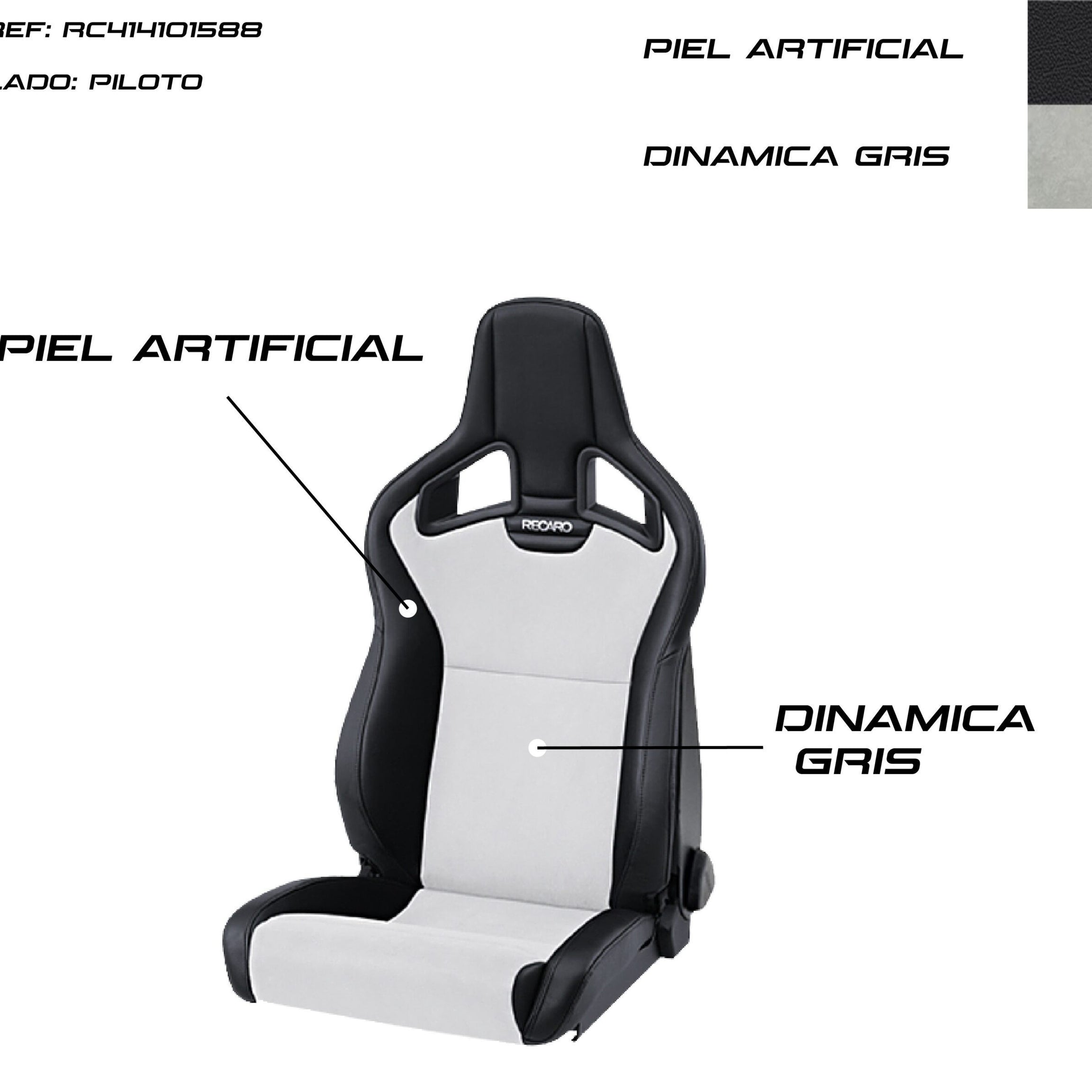 ASSENTO RECARO CROSS SPORTSTER CS AQUECIDO DE COURO ARTIFICIAL PRETO/CINZA DINÂMICO PILOTO