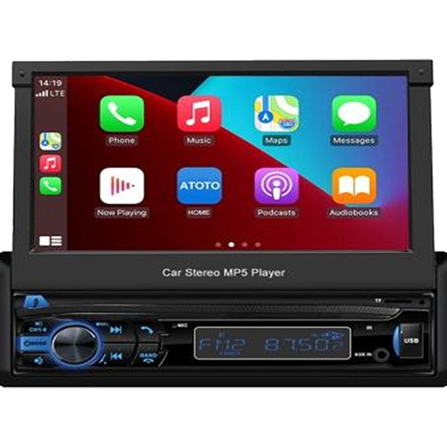 Auto Rádio 1 DIN Retrátil – Ecrã 7″ Touch, Android, Compatível com iPhone/Android