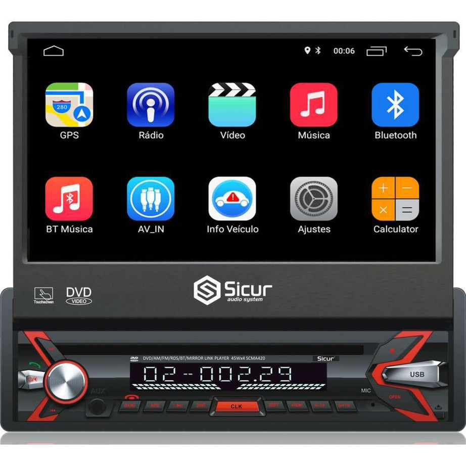 Auto-Rádio Retrátil 1DIN – Android 9.0, 4x45W, DVD, MP4, RDS, GPS e SD