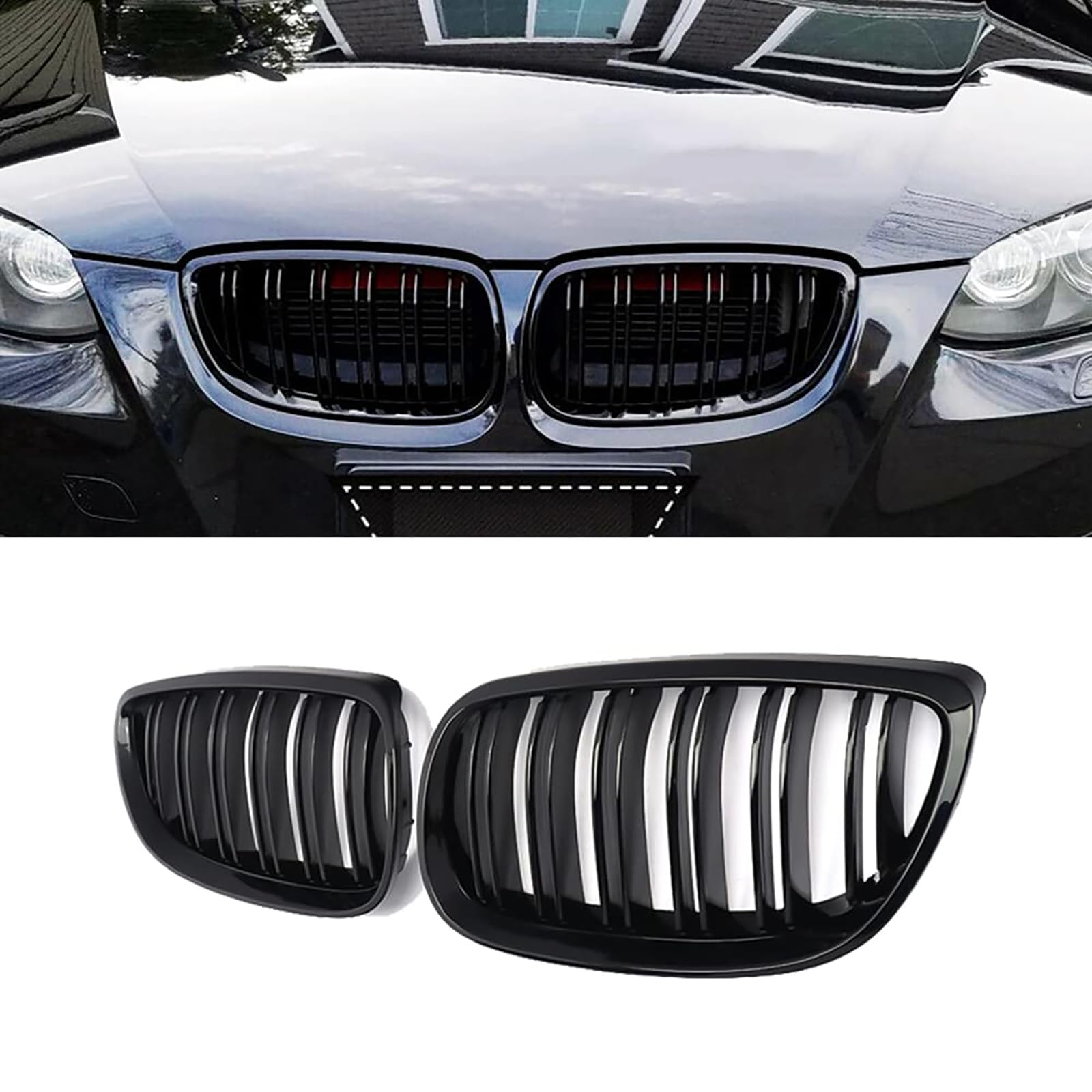 Rejillas delanteras para BMW Serie 3 E92/E93 (2006-2009): diseño M en negro piano