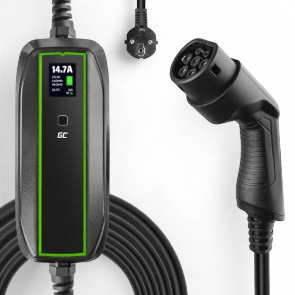 Carregador para Veículos Elétricos GREEN CELL 3.6 kW | Conector Tipo 2 | Cabo de 6,5 Metros