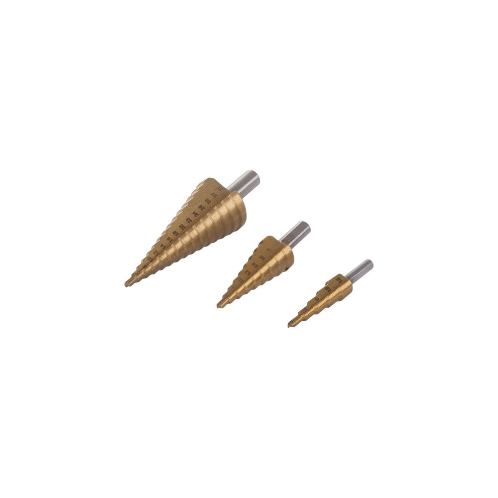 Brocas Cónicas Taper Drill Bits 3 Peças | HSS (Aço Rápido) + Revestimento de Titâni