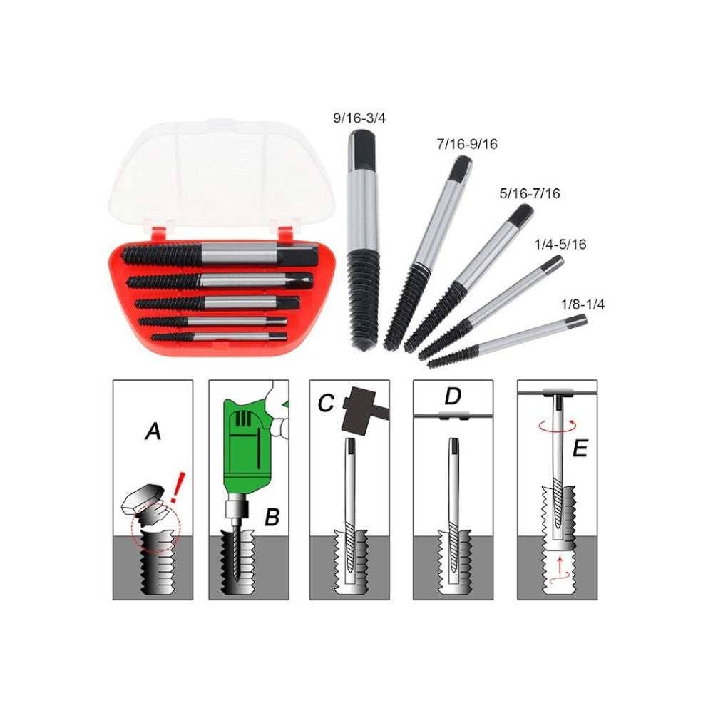 Kit de Brocas para Parafusos Quebrados 5 Peças
