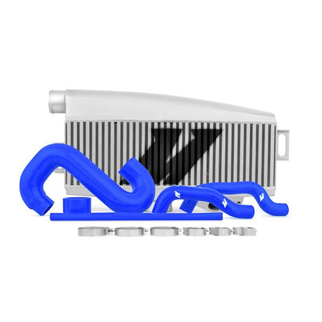 Subaru Impreza WRX/STI Kit de intercooler de montaje superior, 2002-2007, plateado con mangueras azules