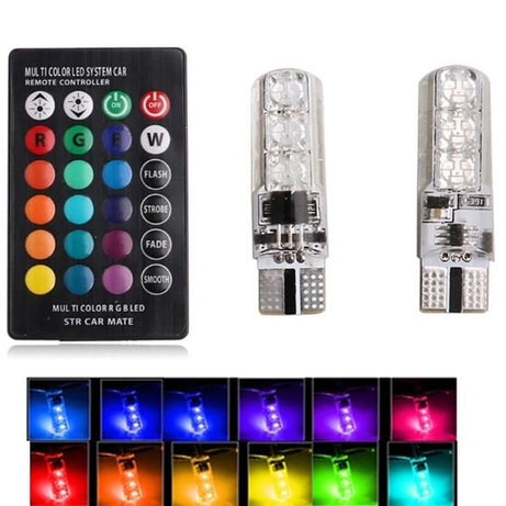 Lampadas T10 RGB LED Multi Color Com Comando